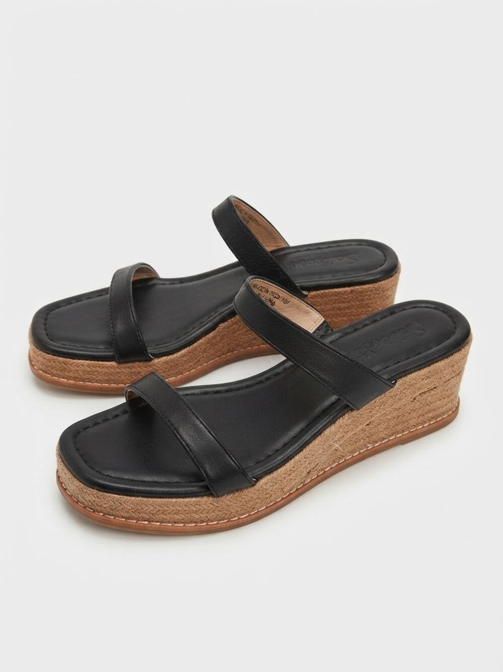 Splendid Black Leather Diya Platform Wedge Sandals Size 7 Espadrille Chic Boho